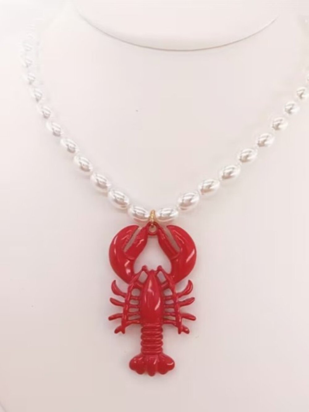 Red & Pearl Lobster Statement Necklace (NEW & SO CUTE!) - Picture 3 of 5